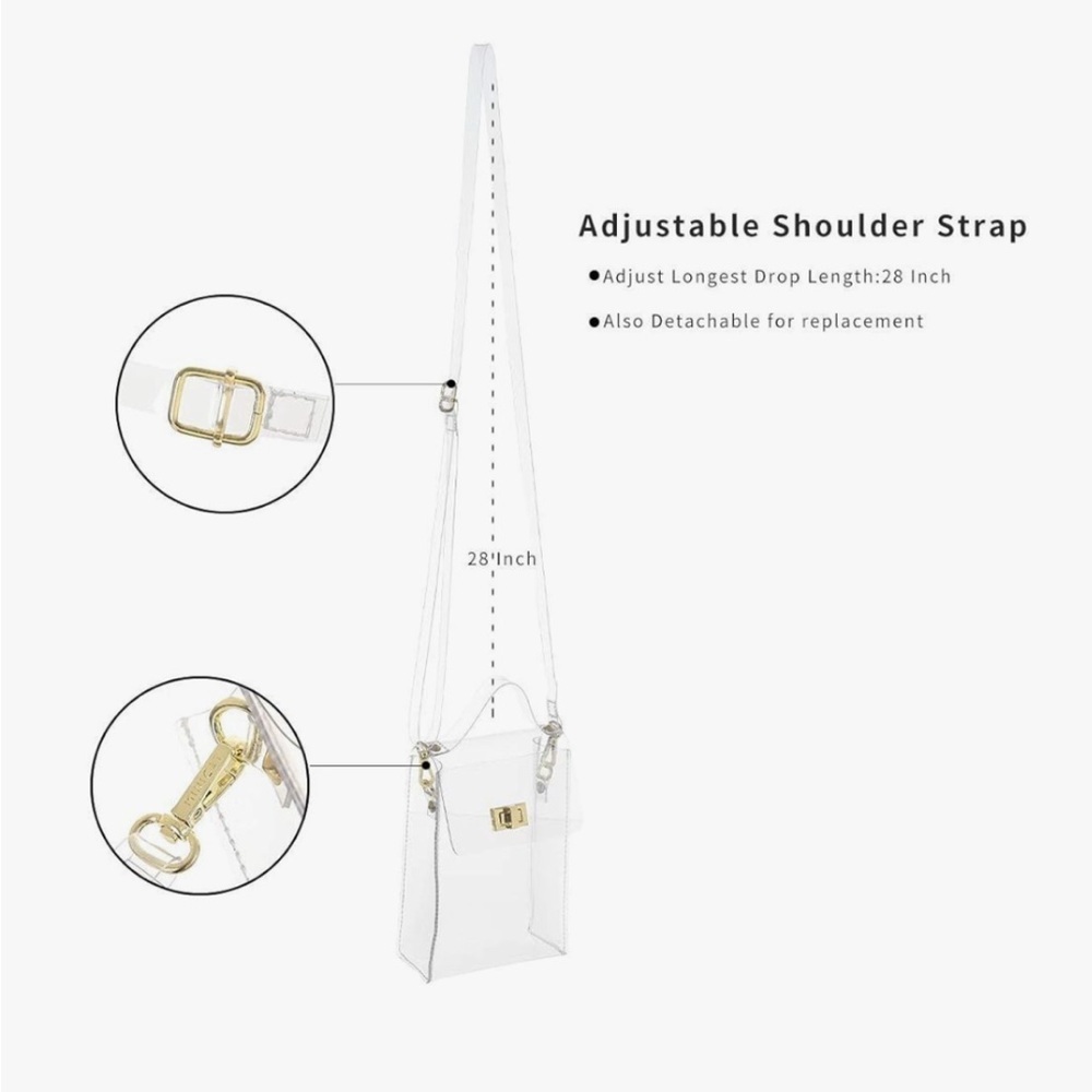 Clear & White Crossbody Bag with Gold Chain Accents Stadium Approved Purse - Picture 6 of 8
